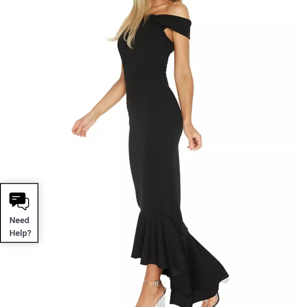 Quiz Bardot Scuba Crepe Fishtail Maxi Dress Black Size 4